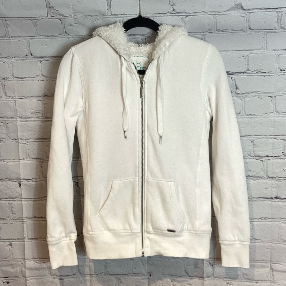 KIRRA WHITE FAUX FUR LINED HOODED ZIP UP SWEATSHIRT EUC SZ M